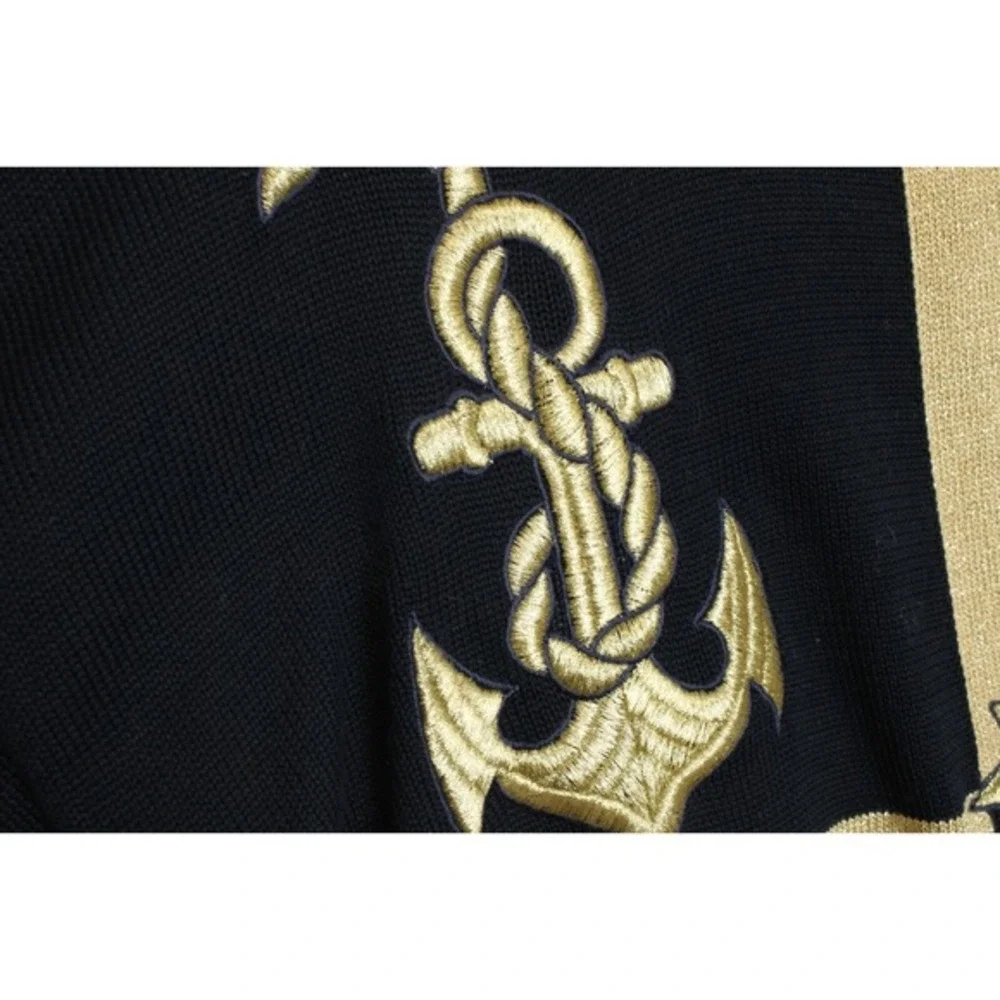 Escada Margaretha Ley Sweater Women M Black Gold Nautical Anchor Stars‎ Germany